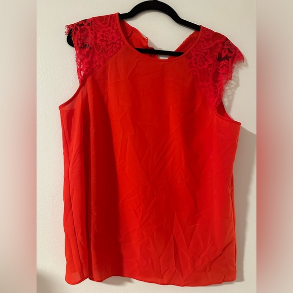 Red Lace Cap Sleeve Shirt - Picture 1 of 4